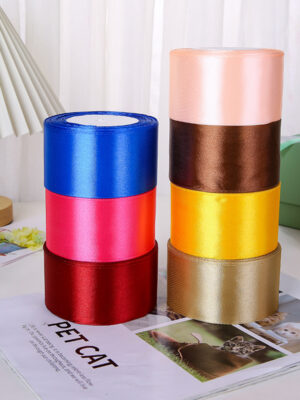Cuộn ruy băng lụa/ Ruy băng kim tuyến 5cm x 22m <br> Mẫu: Vàng - Bạc - Đỏ - Kem - Hồng - Cam nhẹ - Xanh lá - Đen - Nâu