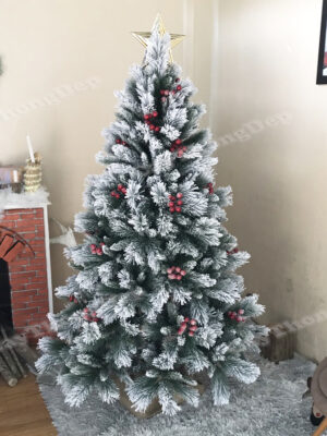 CÂY THÔNG CƯỚC PHỦ TUYẾT GẮN TRÁI ĐỎ