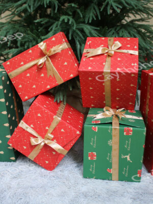 Bộ 6 hộp quà trang trí noel giấy kraft nơ ruy băng đẹp
